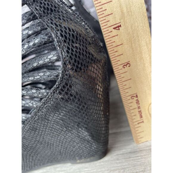 JEFFREY CAMPBELL Ibiza Last Strappy Open Toe Wedge Heel Black Leather Size 5M US - Picture 9 of 16